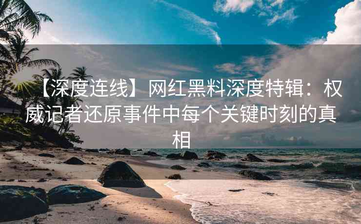 【深度连线】网红黑料深度特辑：权威记者还原事件中每个关键时刻的真相