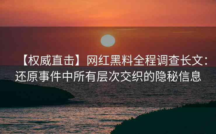 【权威直击】网红黑料全程调查长文：还原事件中所有层次交织的隐秘信息