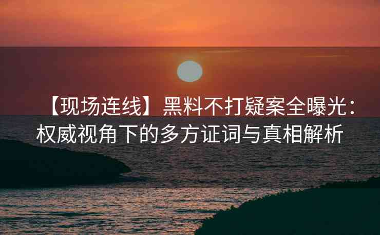 【现场连线】黑料不打疑案全曝光：权威视角下的多方证词与真相解析