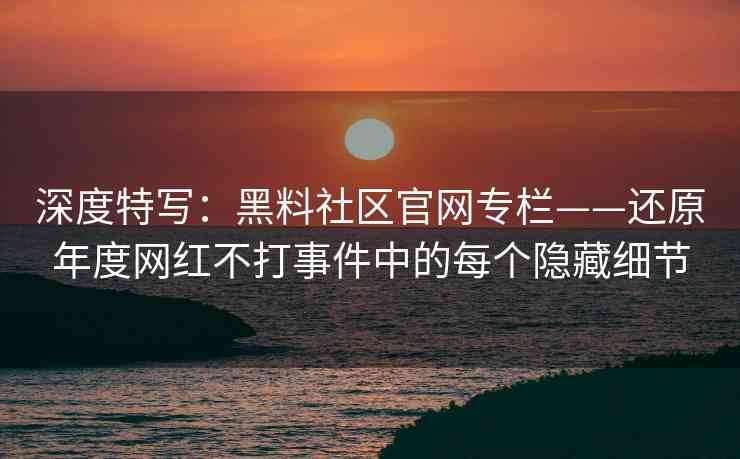 深度特写：黑料社区官网专栏——还原年度网红不打事件中的每个隐藏细节