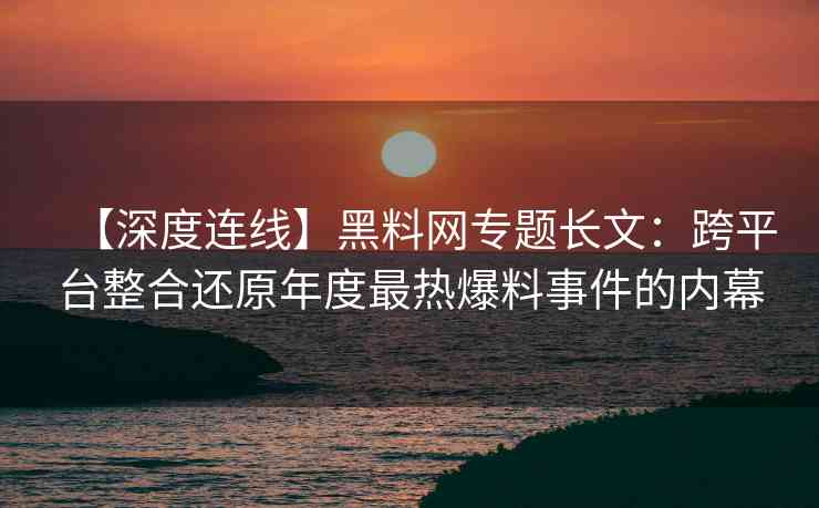 【深度连线】黑料网专题长文：跨平台整合还原年度最热爆料事件的内幕